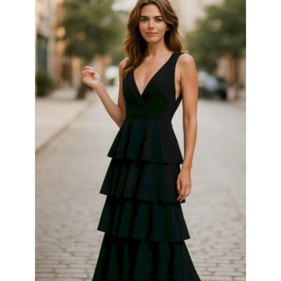 Lulus Black Amazing Evening Black Tiered Maxi Dress Gown Party Wedding XL NEW - Picture 4 of 11